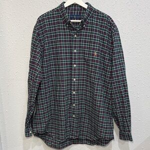 Polo Ralph Lauren Shirt Mens XLT Green Blue Button Up Plaid Long Sleeve